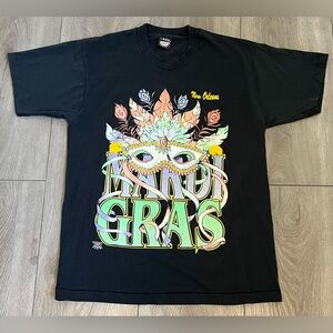 Vtg Mardi Gras New Orleans T-Shirt Large SCREEN STARS Single Stitch Black USA